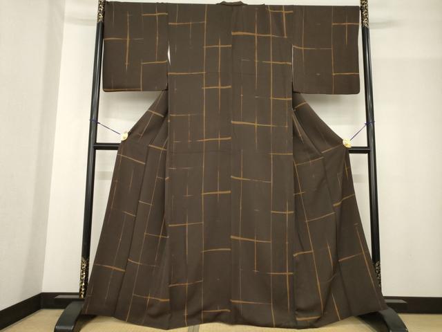 平和屋着物●上質な小紋 格子 正絹 逸品 AABF8998ck