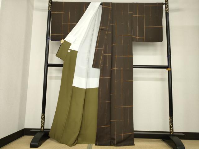平和屋着物●上質な小紋 格子 正絹 逸品 AABF8998ck