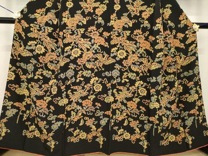 平和屋着物●訪問着　花鳥文　黒地　正絹　逸品　AABF8999ck