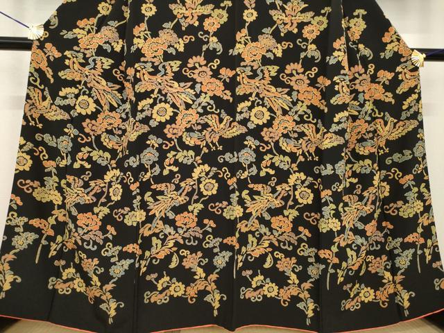 平和屋着物●訪問着　花鳥文　黒地　正絹　逸品　AABF8999ck