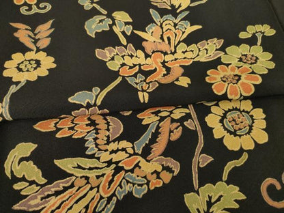 平和屋着物●訪問着　花鳥文　黒地　正絹　逸品　AABF8999ck