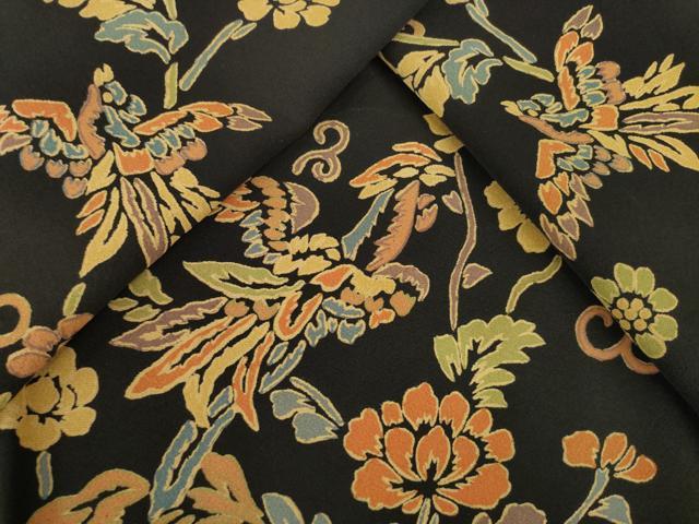 平和屋着物●訪問着　花鳥文　黒地　正絹　逸品　AABF8999ck