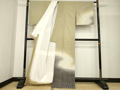 平和屋着物●訪問着　縫め絞り織　流水文　反端付き　正絹　逸品　AABF9000ck