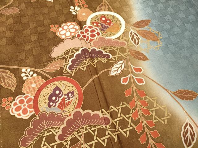 平和屋着物●訪問着　吉祥花蝶文　正絹　逸品　AABF9001ck