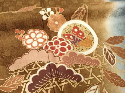 平和屋着物●訪問着　吉祥花蝶文　正絹　逸品　AABF9001ck