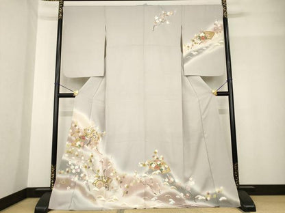 平和屋着物●訪問着　駒刺繍　地紙御所車花文　暈し染め　鈴乃屋扱い　ロング丈　正絹　逸品　AABF9002ck
