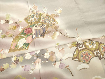 平和屋着物●訪問着　駒刺繍　地紙御所車花文　暈し染め　鈴乃屋扱い　ロング丈　正絹　逸品　AABF9002ck