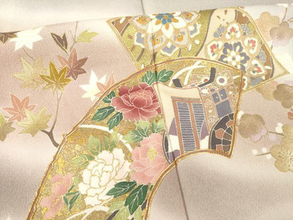 平和屋着物●訪問着　駒刺繍　地紙御所車花文　暈し染め　鈴乃屋扱い　ロング丈　正絹　逸品　AABF9002ck