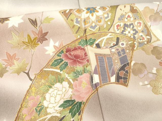 平和屋着物●訪問着　駒刺繍　地紙御所車花文　暈し染め　鈴乃屋扱い　ロング丈　正絹　逸品　AABF9002ck