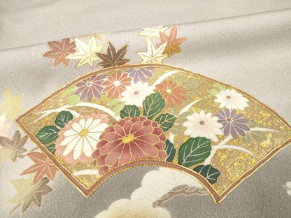 平和屋着物●訪問着　駒刺繍　地紙御所車花文　暈し染め　鈴乃屋扱い　ロング丈　正絹　逸品　AABF9002ck