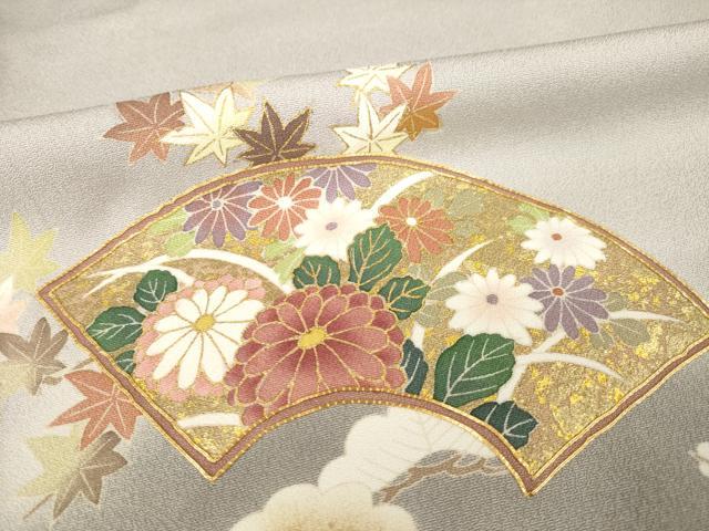平和屋着物●訪問着　駒刺繍　地紙御所車花文　暈し染め　鈴乃屋扱い　ロング丈　正絹　逸品　AABF9002ck