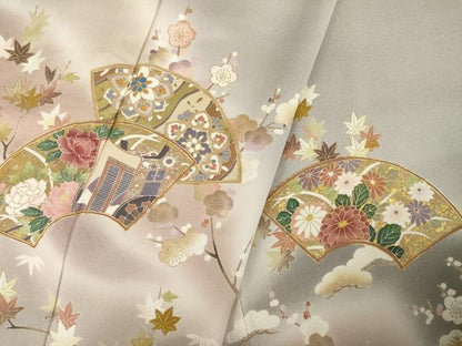 平和屋着物●訪問着　駒刺繍　地紙御所車花文　暈し染め　鈴乃屋扱い　ロング丈　正絹　逸品　AABF9002ck