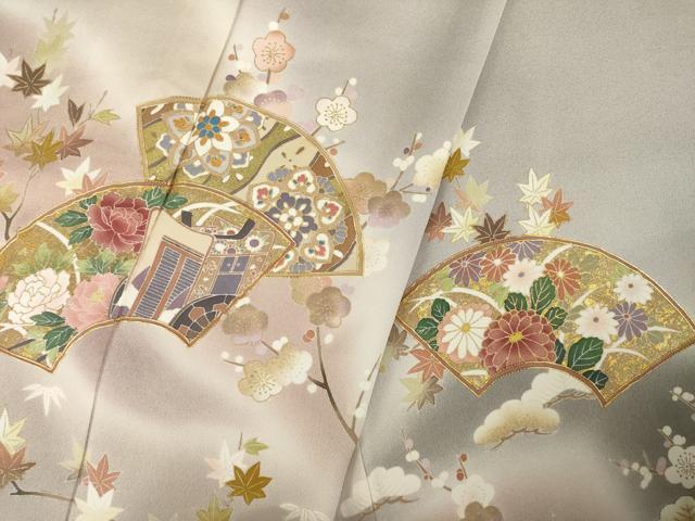平和屋着物●訪問着　駒刺繍　地紙御所車花文　暈し染め　鈴乃屋扱い　ロング丈　正絹　逸品　AABF9002ck