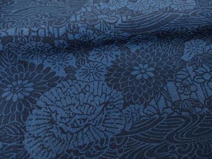 平和屋着物●上質な小紋　藍　型染め　流水花文　ロング丈　正絹　逸品　AABF9003ck
