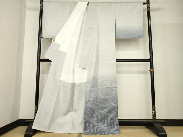 平和屋着物●石川県指定無形文化財　牛首紬　白山工房　手織り　訪問着　流水文　暈し染め　正絹　逸品　AABF9006ck
