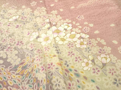 平和屋着物●訪問着　枝花文　暈し染め　金通し地　正絹　逸品　AABF9009ck