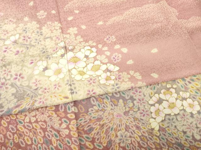 平和屋着物●訪問着　枝花文　暈し染め　金通し地　正絹　逸品　AABF9009ck