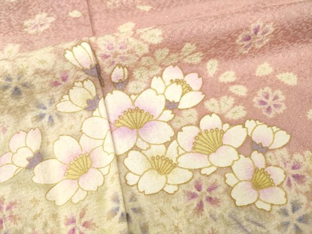 平和屋着物●訪問着　枝花文　暈し染め　金通し地　正絹　逸品　AABF9009ck