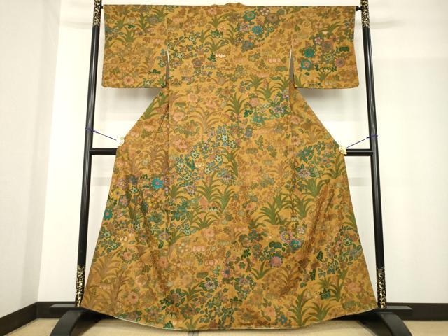 平和屋着物●訪問着　紬地　辻が花　総刺繍　中国三大刺繍　汕頭刺繍　スワトウ刺繍　相良刺繍　流水花文　正絹　逸品　未使用　AABF9011ck
