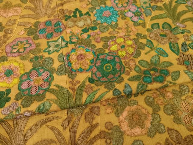 平和屋着物●訪問着　紬地　辻が花　総刺繍　中国三大刺繍　汕頭刺繍　スワトウ刺繍　相良刺繍　流水花文　正絹　逸品　未使用　AABF9011ck