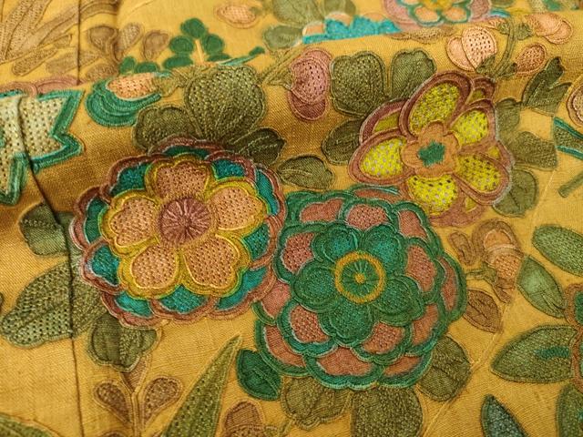 平和屋着物●訪問着　紬地　辻が花　総刺繍　中国三大刺繍　汕頭刺繍　スワトウ刺繍　相良刺繍　流水花文　正絹　逸品　未使用　AABF9011ck