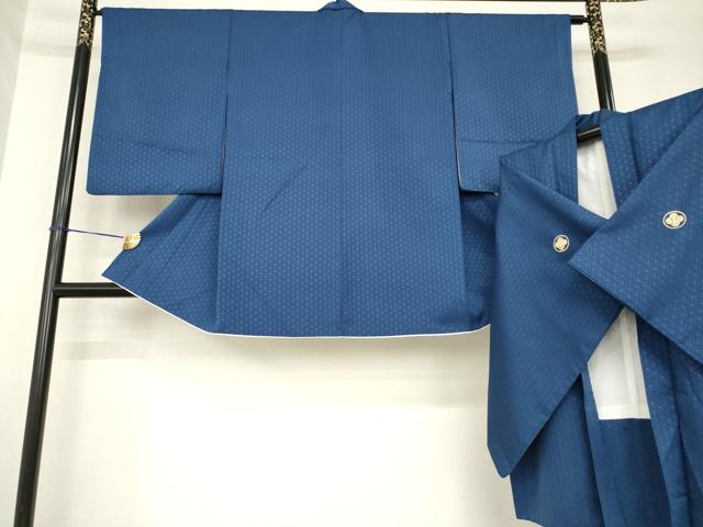 平和屋着物●色紋付　羽織セット　花菱地紋　紺青色　洗える着物　AABF9014ck