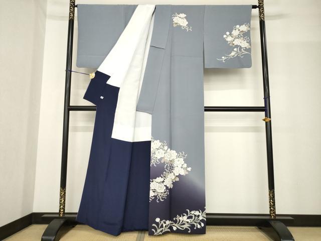 平和屋着物●訪問着　刺繍　花唐草文　暈し染め　銀糸　正絹　逸品　AABF9016ck