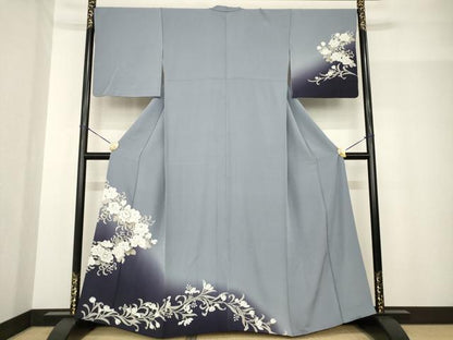 平和屋着物●訪問着　刺繍　花唐草文　暈し染め　銀糸　正絹　逸品　AABF9016ck