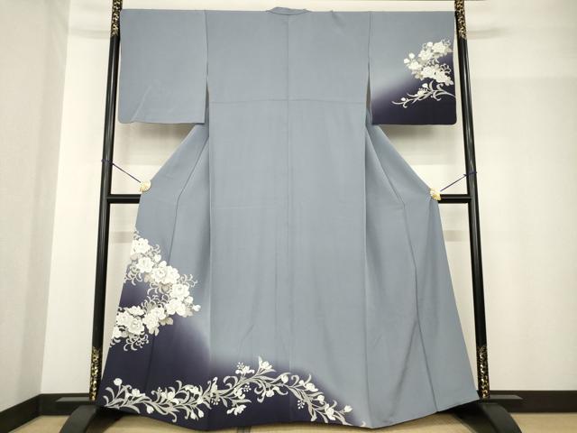 平和屋着物●訪問着　刺繍　花唐草文　暈し染め　銀糸　正絹　逸品　AABF9016ck