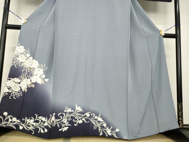 平和屋着物●訪問着　刺繍　花唐草文　暈し染め　銀糸　正絹　逸品　AABF9016ck