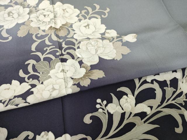 平和屋着物●訪問着　刺繍　花唐草文　暈し染め　銀糸　正絹　逸品　AABF9016ck