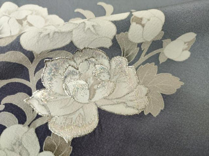 平和屋着物●訪問着　刺繍　花唐草文　暈し染め　銀糸　正絹　逸品　AABF9016ck