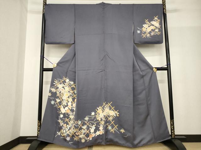 平和屋着物●創業460年・千總　訪問着　駒刺繍　花籬文　金彩　正絹　逸品　AABF9018ck