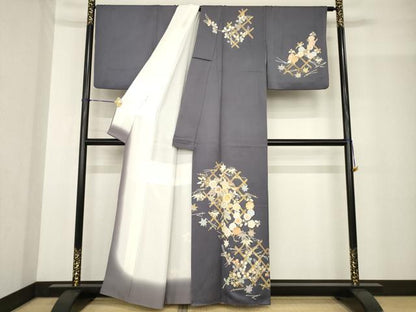 平和屋着物●創業460年・千總　訪問着　駒刺繍　花籬文　金彩　正絹　逸品　AABF9018ck