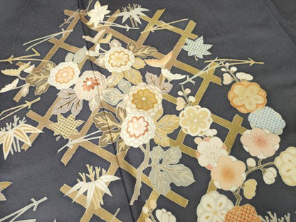 平和屋着物●創業460年・千總　訪問着　駒刺繍　花籬文　金彩　正絹　逸品　AABF9018ck