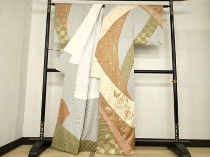 平和屋着物●訪問着　駒刺繍　花蝶文　金彩　正絹　逸品　AABF9020ck