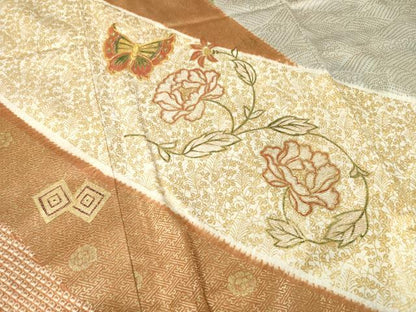 平和屋着物●訪問着　駒刺繍　花蝶文　金彩　正絹　逸品　AABF9020ck