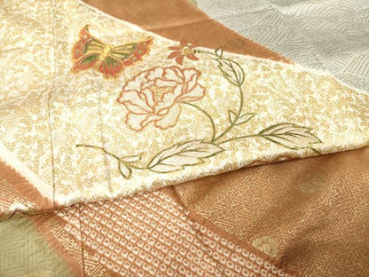 平和屋着物●訪問着　駒刺繍　花蝶文　金彩　正絹　逸品　AABF9020ck
