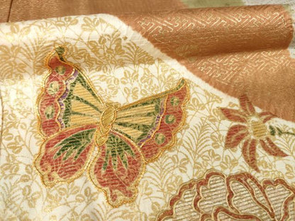 平和屋着物●訪問着　駒刺繍　花蝶文　金彩　正絹　逸品　AABF9020ck
