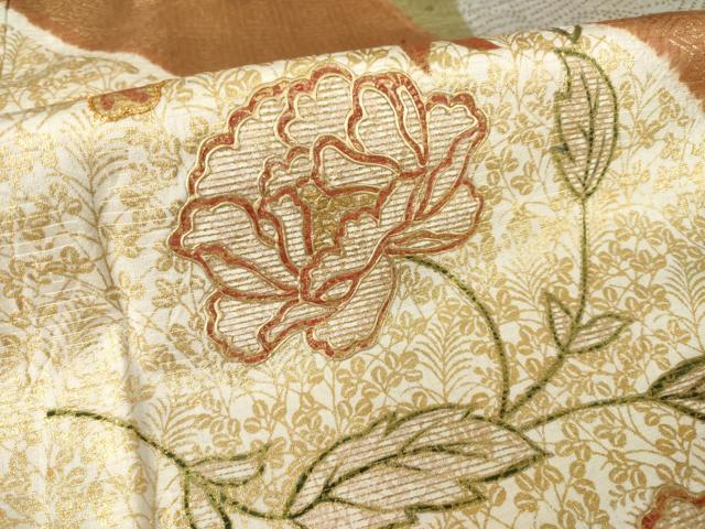 平和屋着物●訪問着　駒刺繍　花蝶文　金彩　正絹　逸品　AABF9020ck