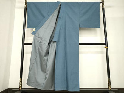 平和屋着物●男性　紬　色無地　鉄御納戸色　正絹　逸品　AABF9022ck