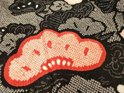 平和屋着物●豪華振袖　総絞り　松　梅　黒地　正絹　逸品　AABF9024ck