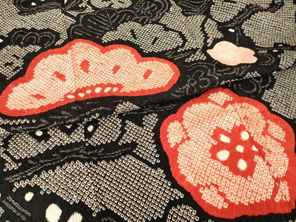 平和屋着物●豪華振袖　総絞り　松　梅　黒地　正絹　逸品　AABF9024ck