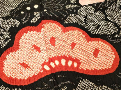 平和屋着物●豪華振袖　総絞り　松　梅　黒地　正絹　逸品　AABF9024ck