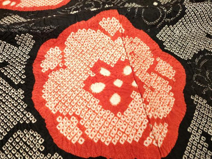 平和屋着物●豪華振袖　総絞り　松　梅　黒地　正絹　逸品　AABF9024ck