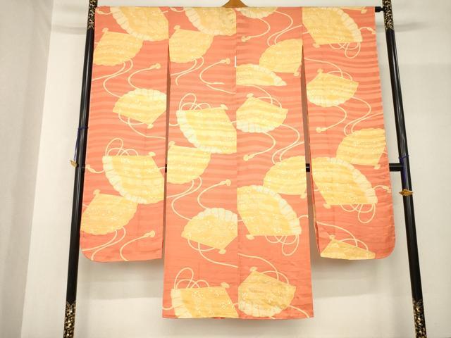 平和屋着物●振袖用長襦袢　無双仕立て　扇面花文　半衿刺繍　正絹　逸品　AABF9025ck