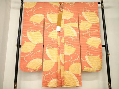平和屋着物●振袖用長襦袢　無双仕立て　扇面花文　半衿刺繍　正絹　逸品　AABF9025ck