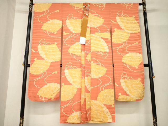 平和屋着物●振袖用長襦袢　無双仕立て　扇面花文　半衿刺繍　正絹　逸品　AABF9025ck