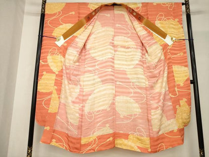 平和屋着物●振袖用長襦袢　無双仕立て　扇面花文　半衿刺繍　正絹　逸品　AABF9025ck