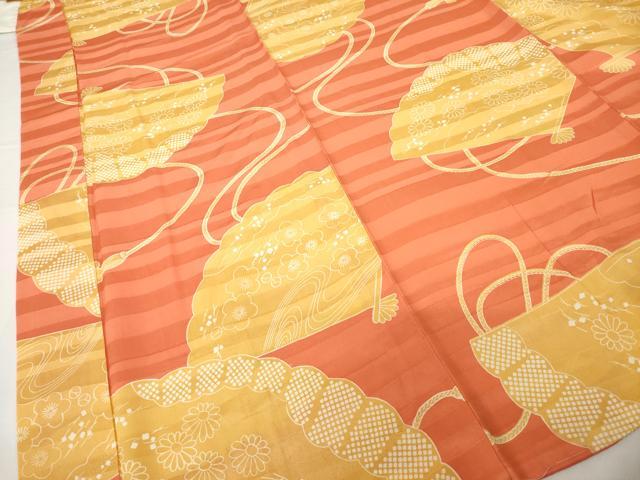 平和屋着物●振袖用長襦袢　無双仕立て　扇面花文　半衿刺繍　正絹　逸品　AABF9025ck